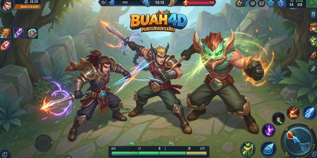 Gameplay intens BUAH4D yang menampilkan aksi MOBA.