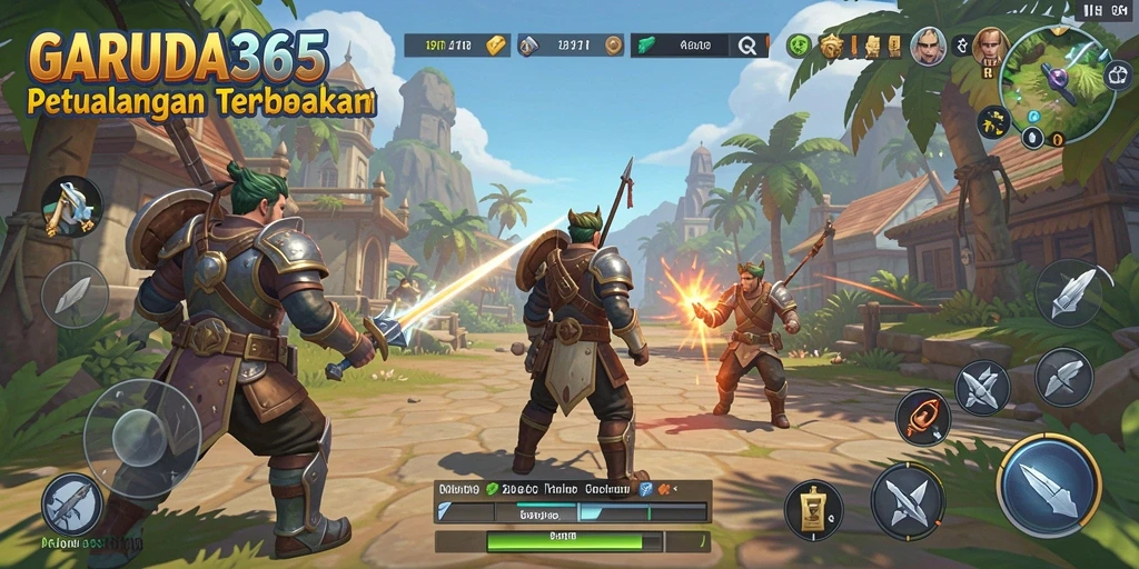 Screenshot menunjukkan petualangan di pemandangan indah dunia terbuka.