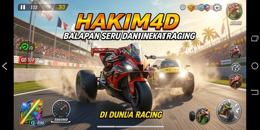 Tampilan permainan HAKIM4D dengan intensitas balapan yang tinggi.