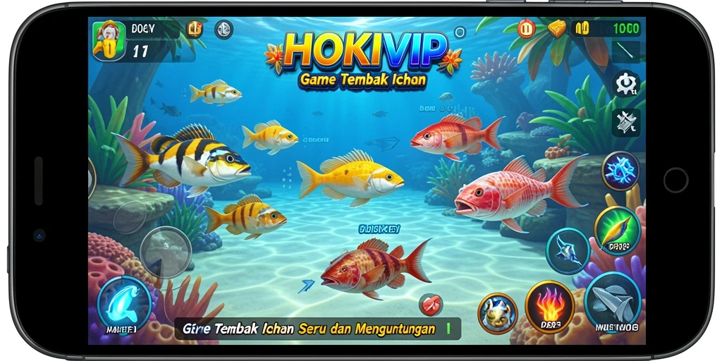 Screenshot HOKIVIP menampilkan aksi seru dalam menembak ikan.