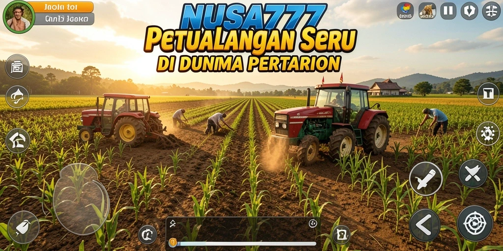Tampilan gameplay seru dari NUSA777 yang menunjukkan pertanian yang indah.