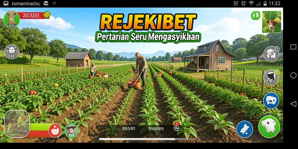 Tampilan gameplay menarik dari REJEKIBET dengan lahan pertanian yang subur.