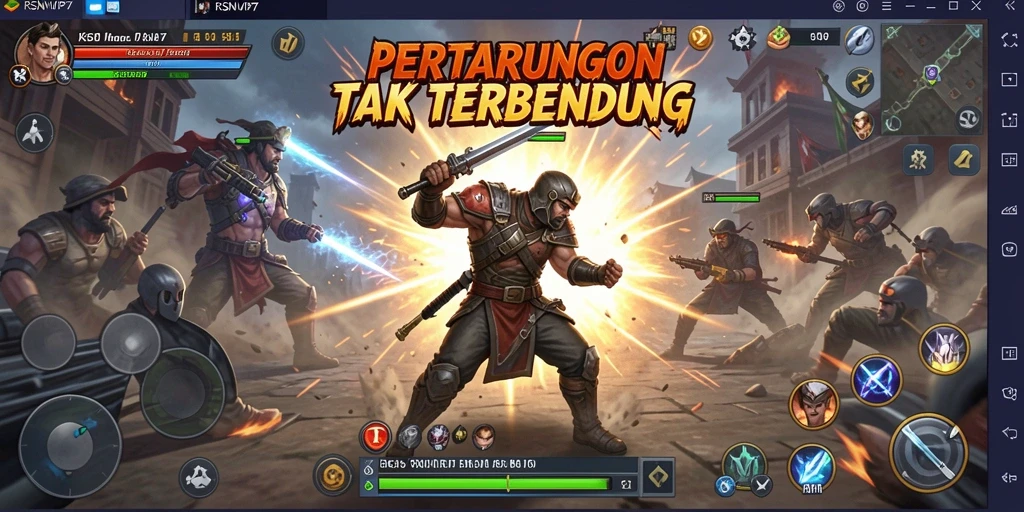 Screenshot gameplay RSNVIP7 menampilkan pertarungan intens antar karakter.